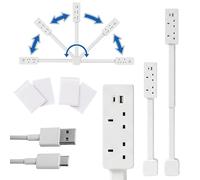 Socket Extender Swivel Extension Lead - UK Plug Power Outlet Expander for Hard-to-Reach Sockets - PC ABS - 2 AC Outlets USB-A USB-C - Adjustable 180 Degree Rotating Design
