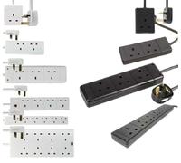 Socket Extension Lead, 1m/2m/3m/5m/10m Cable with Neon Power Indicator, Multi-Plug Strip for Home or Office, Wall Mountable, White (6 Gang, 1M)