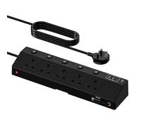 Socket Extension Lead with 2 PD 30W Fast Charging USB Slots, STGAROT 5 Way Extension Cable with Individual Switches, Retractable USB C Cable 5 USB Ports, Surge Protected Extension Lead 1.8M, Black