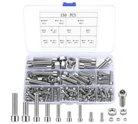 Socket Head Cap Screws, 150 Hex Socket Head Cap Screws with Hex Nuts, Machine Screw Assortment Kit, Metric Thread Screw - M4/M5/M6/M8/M10