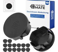 Socket outlet cover, 16 pieces, black, socket outlet protection against dust, splash water, for SchuKo socket type F, cover cap for socket strip, multiple sockets, cable reel, kitchen, workshop, hotel