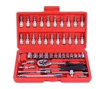 Socket Set 46 Pcs 1/4'' Drive Socket Ratchet Wrench Set with Storage Case Includes Metric Bit Socket Set & Extension Bar for Auto Car Motorbikes Repair & Home Maintenance Compact Household Tool Kit-R
