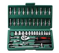 Socket Set 46 Pcs 1/4'' Drive Socket Ratchet Wrench Set with Storage Case Includes Metric Bit Socket Set & Extension Bar for Auto Car Motorbikes Repair & Home Maintenance Compact Household Tool Kit-G