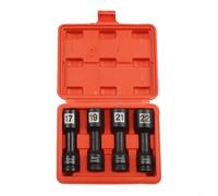 Socket Set for Impact Wrench 4 Pieces 12 Inch for Hex Nut Sleeve Tools with 1/2 Inch Drive Sizes 17mm, 19mm, 21mm, 22mm Made of Chromoly Steel for Professional Mechanics