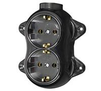 Socket Solid Retro 2-Way 16A 250V Surface-Mounted Brass Thick Black Retro Bakelite Look Old Plug Electric Sockets