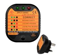 Socket Tester UK 220-250V Circuit Polarity Voltage Detector with LCD Display RCD GFCI Function Portable Automatic Mains Outlet Wiring Leakage Current Tester for Fault Detection Power Polarity Testing