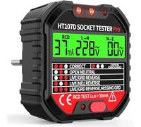 Socket Tester with RCD Test Function, Voltage Detector for Electrical Outlets, LED Indicator Light, CAT II 300V Safety Certified, One-Touch Trip Test, Black