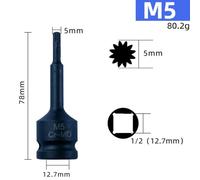 Socket Wrench Adapter 1/2 Inch Drive 12 Point Bit M5-M19 CR-MO Material for Electric and Ratchet Wrenches, 3 Inch