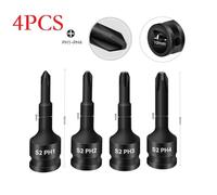 Socket Wrench Adapter Head 3/8 Inch Drive, PH1 PH2 PH3 PH4 Screwdriver Bit Set, 60mm Chrome Steel for Hand Tools, 4PCS Black