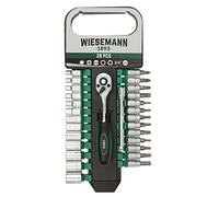 Socket Wrench Set 28 pcs with 1/4" Ratchet, 8mm - 32mm Hexagon bit Inserts and Extension 100mm Chrome Vanadium Steel with Holder from WIESEMANN 1893 I 80102