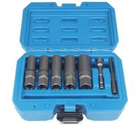 Socket Wrench Set 3/8 Inch Drive, Locking Nut Bolt Stud Extractor Tool with Reverse Thread Spiral Teeth for Rounded Fasteners, 5 Pcs Deep Sockets 10-16mm Cr-Mo Steel Grey