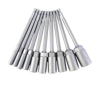 Socket Wrench Set Hex Nut Driver Long Reach 150mm Socket Adapter Chrome Vanadium Steel for Electric Screwdriver Drill Car Repair Tools Motorcycle Maintenance(6-19mm 10PCS)
