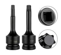 Socket Wrench Set with 12.7mm Square Adapter for T40 and T50 Torx Screwdriver Bits, Alloy Steel Drive Socket Adapter Tool Compatible with 1/2 Inch Wrench, 2-Piece Pack