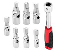 Socket Wrench with Interchangeable Head 180° Rotatable Detachable for Confined Spaces 8-19mm Sizes Includes Handle and 7 Sockets