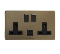 Sockits Ab2G20U1 13A 2 Gang Usb Double Socket Antique Brass