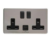 Sockits Bs2G20U1 13A 2 Gang Usb Double Socket Brushed Steel