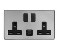 Sockits Pc2G20U1 13A 2 Gang Usb Double Socket Polished Chrome