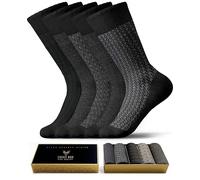 SOCKS BOX, Men’s Bamboo Dress Socks With Gift Box, Patterned, Premium Quality (5/10 Pairs+Gift Box+Gift), Black Tones, 8-12