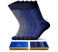 SOCKS BOX, Men’s Bamboo Dress Socks With Gift Box, Patterned, Premium Quality Crew Socks, (5/10 Pairs + Gift Box), Blue Tones, 8-12