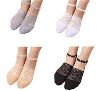 Socks for flats Pearl Lace Socks Ultra Low Cut Liner Socks Women No Show Non Slip, 4pcs, Medium