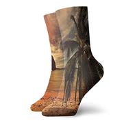 Socks, Tropical Exotic Beach With Coconut Palm Tree And Horizon Sunset Athletic Socks Nonslip Men’S Socks Comfortable Work Socks For Outdoor Walking Work 40cm
