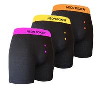 Socks Uwear Mens Classic Boxer Shorts Trunk With Neon Waistband Underwear 3 PK - Black - Small 30-32 Waist