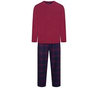 Socks Uwear Mens Fleece Top Cotton Bottom Pyjamas Lounge Wear - Red - Large