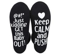 Socks with Non-Slip Rubber Soles Maternity Hospital Inspirational Pregnancy Novelty Funny Socks Thickened Cotton Anti-Slip Socks for Pregnant Women (Black keep calm and push!)