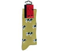 Socks with woven Black and White Friesian Cattle Cows on a green background. Cotton rich, Fits UK sizes 6-11