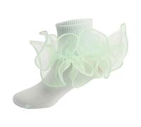 Socks Women Children's with Lace Girls Ankle Kids Dance Sock for Cute Baby Frilly Socken Cat Gifts (Green, 6-8 Years)