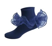Socks Women Children's with Lace Girls Ankle Kids Dance Sock for Cute Baby Frilly Socken Cat Gifts (Navy, 4-6 Years)