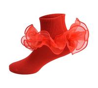 Socks Women Children's with Lace Girls Ankle Kids Dance Sock for Cute Baby Frilly Socken Cat Gifts (Red, 8-10 Years)