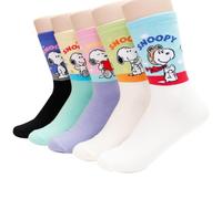 socksense The Peanuts Snoopy Women and teen girls Cartoon Character Series Licensed Socks, Color_5pairs, One size