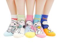 socksense The Peanuts Snoopy Women and teen girls Cartoon Character Series Licensed Socks, Happy_5pairs, One size