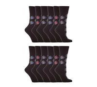 SockShop 12 Pairs Women's Cotton Gentle grip socks 4-8 uk, 37-42 eu Plain Black GG67
