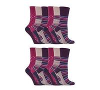 SockShop 12 Pairs Women's Cotton Gentle grip socks 4-8 uk, 37-42 eu Stripe & Dot Pink GG55