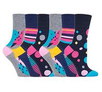 SockShop 6 pairs Ladies Cotton Gentle Grip UK 4-8, EUR 37-42 Socks - NEW variations (6 x RH189 C/B Hyper)