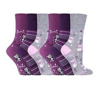 SockShop 6 pairs Ladies Cotton Gentle Grip UK 4-8, EUR 37-42 Socks - NEW variations (6 x RH200 Kitten Purrrfect)