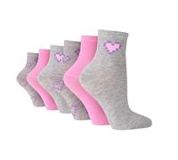 SockShop 6 Pairs Wildfeet Ladies Bamboo Mid Length Ankle Socks (UK, Numeric, 4, 8, Regular, Regular, 6 x Grey/Pink/Purple HEARTS)