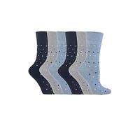 SockShop 6 Pairs Women's Cotton Gentle grip socks 4-8 uk, 37-42 eu Denim Polka Dots GG49