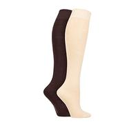 SockShop Bamboo Knee High Socks - Womens Long Socks in Plain and Striped Designs, Fun, Fashionable in Bright Colours, Soft and Breathable for Comfort, Pack of 2 Pairs Size 4-8 Cocoa 4-8