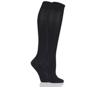 SockShop Bamboo Knee High Socks - Women's Long Socks in Plain and Striped Designs, Fun, Fashionable, Bright Colours, Soft and Breathable for Comfort, 2 Pair Pack Black 4-8