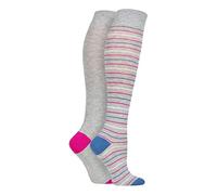 SockShop Bamboo Knee High Socks - Womens Long Socks in Plain and Striped Designs, Fun, Fashionable in Bright Colours, Soft and Breathable for Comfort, Pack of 2 Pairs Size 4-8 Silver Glow 4-8