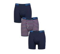 SockShop Dare to Wear - Mens Keyhole Boxers, Plain and Striped, in Soft Bamboo Material, in a 3 Pack Box, Sizes S,M,L,XL Stripe Dark Navy S