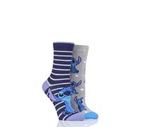 SOCKSHOP Disney Ladies Stitch Lilo Cotton Socks Pack of 2 Assorted 4-8