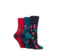 SockShop Gentle Grip Ladies Cotton Christmas Socks Pack of 3 (UK, Numeric, 4, 8, Regular, Regular, Navy/Red)