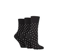SockShop Gentle Grip Ladies Floral Spotted Patterned and Striped Honeycomb Top Cotton Socks in a Multipack of 3 Assorted Colours Size 4-8 Digital Dots Black 3-8