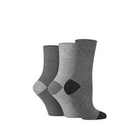 SockShop Gentle Grip Ladies Floral Spotted Patterned and Striped Honeycomb Top Cotton Socks in a Multipack of 3 Assorted Colours Size 4-8 Contrast Heel and Toe Charcoal/Grey 4-8