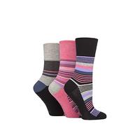 SockShop Gentle Grip Ladies Floral Spotted Patterned and Striped Honeycomb Top Cotton Socks in a Multipack of 3 Assorted Colours Size 4-8 Dreamy Discovery Black/Pink 4-8