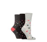 SockShop Gentle Grip Ladies Floral Spotted Patterned and Striped Honeycomb Top Cotton Socks in a Multipack of 3 Assorted Colours Size 4-8 Queen of Hearts Charcoal Melange